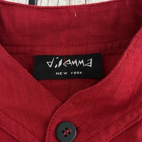 Dilemma New York Organic Cotton Mandarin Collar Oversized Tunic Shirt Red - Picture 5 of 8